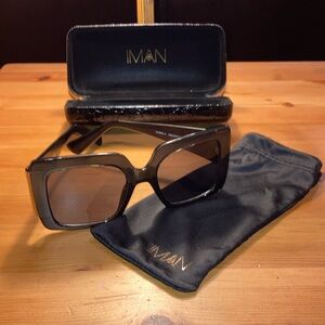 IMAN Black Sunglasses, Dust Cover and Case NWOT